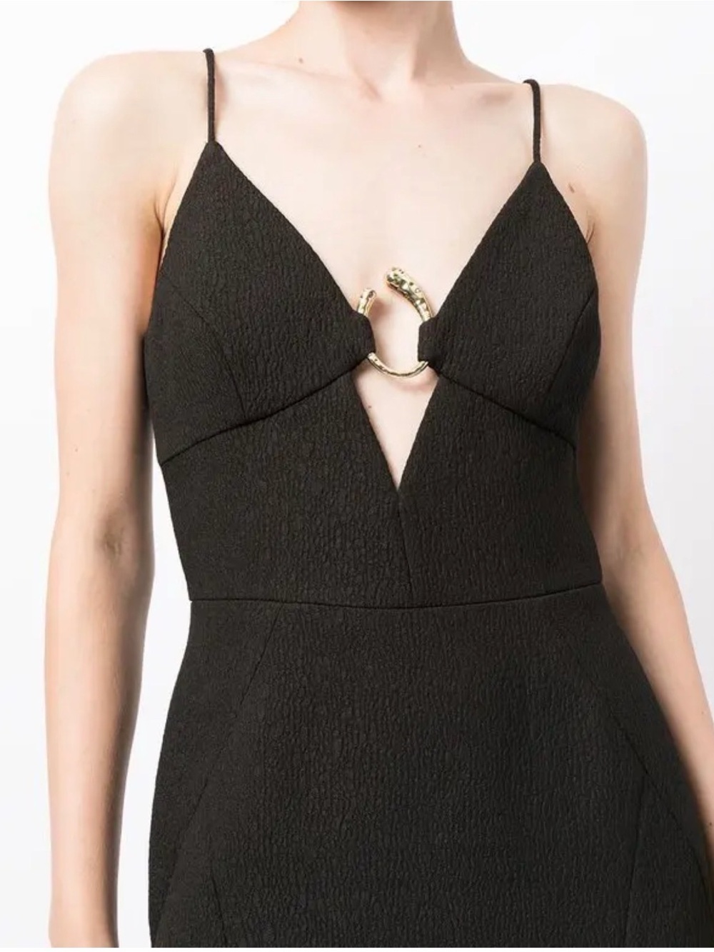 Rebecca Vallance Black Midi Dress with Gold Ring Detail - size 6